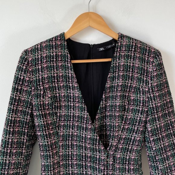 Zara Tweed Textured Blazer Dress Jewel Pins Sz Small Blogger Favorite NWOT - Picture 6 of 10